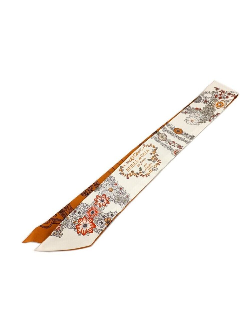 Hermes Twilly Brides de Gala en Fleurs & Eyeliner Silk 100% Vanille Orange